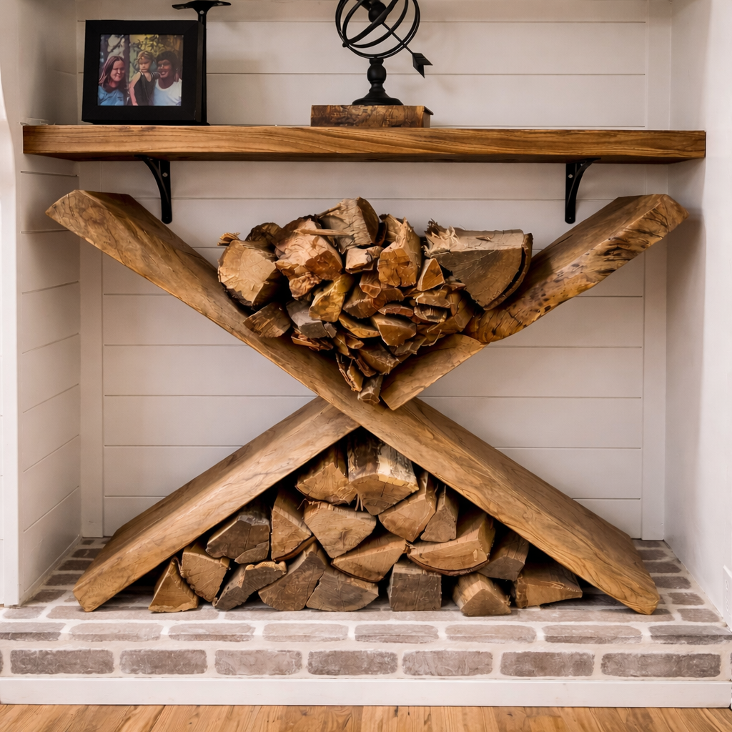 Live Edge X-Brace Firewood Holder | W² Wood Co.